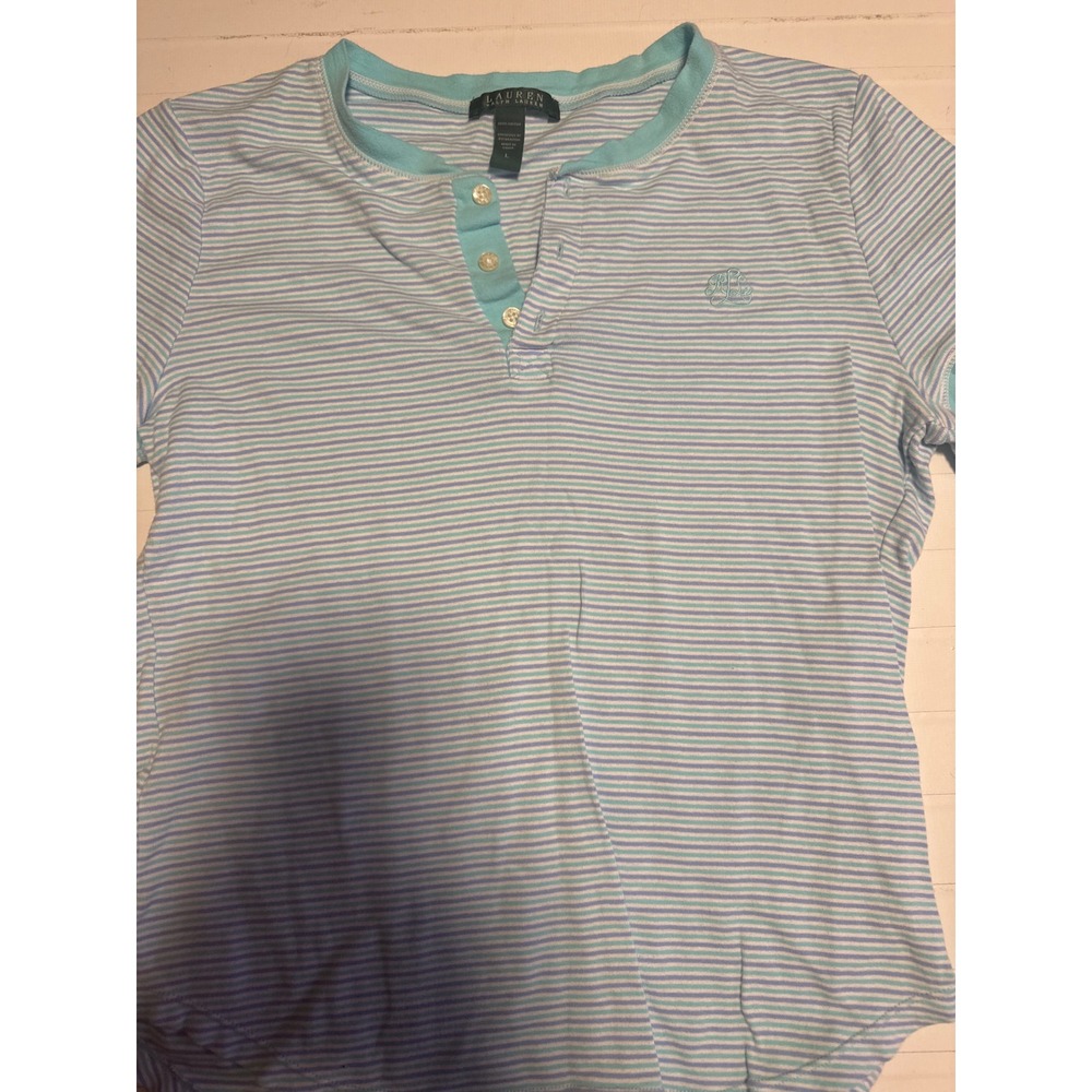 Lauren Ralph Lauren Henley‎ Kids Large Blue Purple Striped Excellent Cotton Tee - Picture 4 of 4